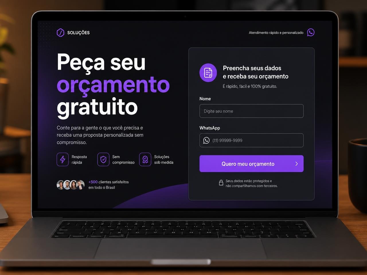 Exemplo de landing page em português para captação de orçamentos